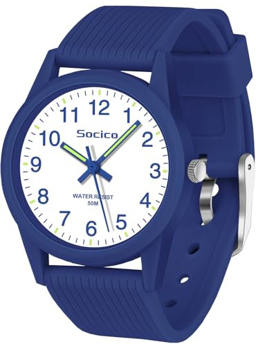 SOCICO Kinder Analog Uhren für Mädchen Jungen Kinder Uhren mit Weichen Band Lernen Zeit 50M Wasserdicht Kinderuhr Leicht zu Lesen für Alter 4-12 Kind Geschenk (Blau)