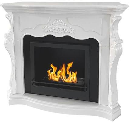 Divina Fire Chimenea de bioetanol biochimenea de tierra París de madera blanca L123xP39xH100
