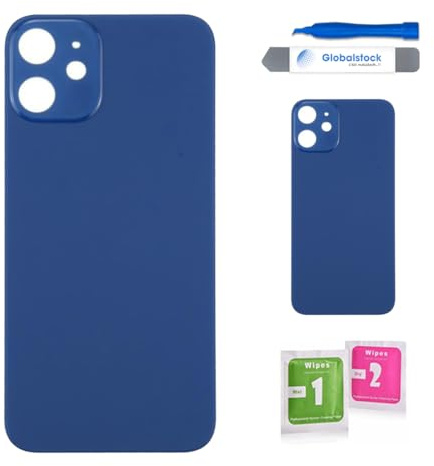 Globalstock Coque Arrière en Verre pour iPhone 12 Bleu – Remplacement Facile & Kit Complet de Réparation