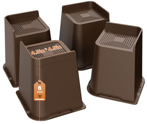 MYMULIKE Bed Risers 6 inch Heavy Duty Furniture Risers, Up to 6000 Lbs L shaped Design Bed lifts Blocks for Couch Desk Sofa Table bookshelf（Dark Brown）