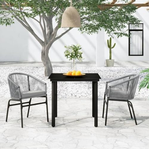 Fasba Garten-Essgruppe 3-TLG. Grau Garten Essgruppe Set Gartengarnitur Gartenset Sitzgruppe Gartentisch Esstisch Gartenstuhl Outdoor Tisch Stühle Set