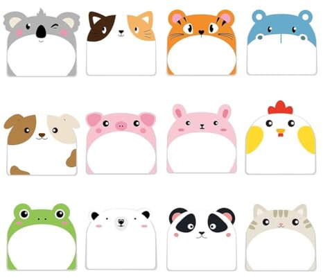 12pack Haftnotizen,Kleine Haftnotizen Kinder,Haftnotizen Klebezettel,Kawaii Schulsachen,Cartoon Niedliche Haftnotizen,TierföRmiger Haftnotizblock, Für BüRo,Studenten,Kindergeburtstagsgeschenk