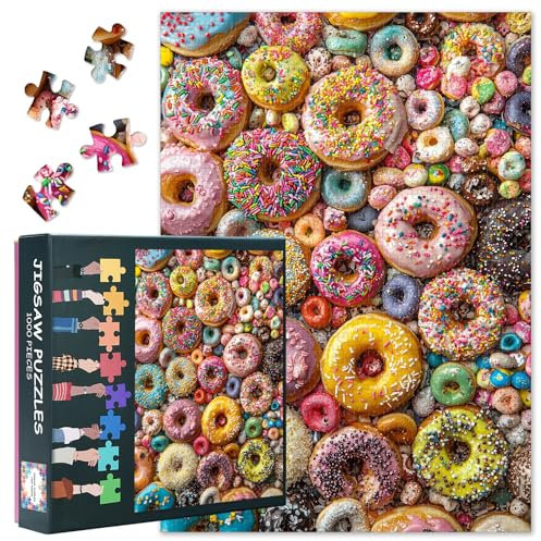 1000 Teile Süßigkeiten Puzzle - Donut & Dessert Collage Kunst mit Premium Puzzle Board, Foodie Sammelpuzzle, 70x50 cm