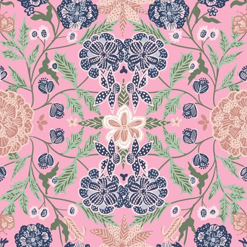 VEELIKE Carta da Parati Floreale Rosa Viola Vintage Vittoriana Carta da Parati Fiori Damascato 44,5 cm x 300 cm Rivestimento Adesivo per Mobili Camera da Letto Soggiorno Bagno Impermeabile Rimovibile