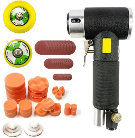 Lucidatrice a batteria per auto, levigatrice orbitale ad aria compressa, lucidatrice a batteria, set con carta vetrata, 30 spugnette x 21, per auto, pavimenti, piastrelle