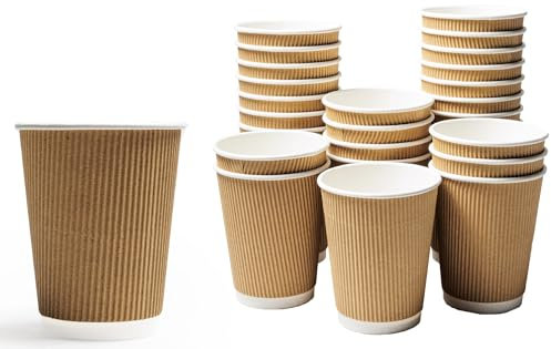 ERA PACK 100 x Kraft 12oz Ripple Paper Cups - Strong 3-PLY Disposable Cups - Leak-Proof, Recyclable Design, Insulated Coffee Cup for Hot Drinks, Tea, and Beverages (500)