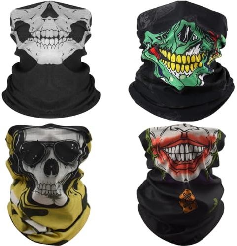 KUMSODE 4 Stück Funktionstücher Totenkopf Gesichtsmaske Halstuch Multifunktionstuch Schutzmaske Totenkopf Schal Gesichtsmaske Sturmhaube Bandana Ski Motorrad