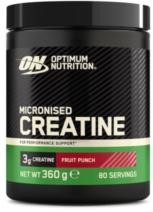 Optimum Nutrition Micronised Creatine Monohydrate Powder, 360g | Fruit Punch, 80 Servings, Supplement to Support Muscle Strength & Power, Pre and Post Workout