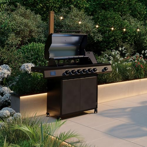 Charles Bentley ottimo Pro 455 6-Burner Gas BBQ, Grey 135x58x119cm | Includes digital thermometer, two temperature probes, gas regulator and hose to feed 6-8 guests with multi-zone cooking.