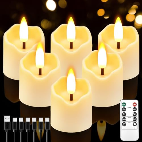 NRAVXAC Small LED Tea Light Candle Rechargeable Flameless with Remote Timer | Warm White Battery Operated Flickering Fake Tealights for Table Decorations Home Decor Wedding Party Indoor ＆ Outdoor(6 Pack)