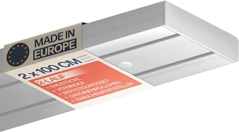 Bestlivings Gardinenschiene 2-läufig 200cm (2x100cm), Komplettset