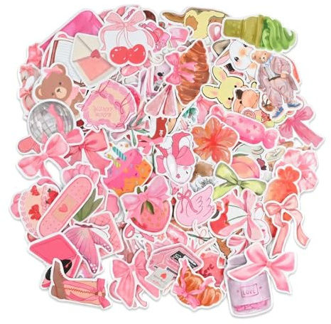 SOLVIO 100 Pcs Pink Coquette Stickers Pack, Cute Aesthetic Waterproof Vinyl Decals for Girls, Preppy Kawaii Stickers for Water Bottles, Laptop, Skateboard, Journal and Kindle Decoration