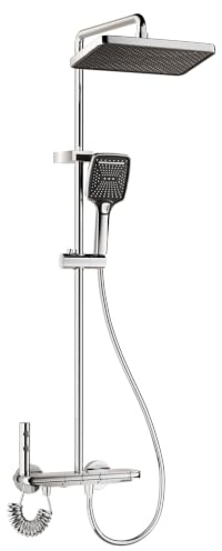 YJYAJIE Colonne Douche Salle de Bain, SystèMe De Douche Avec Douche à Effet Pluie 30x20cm, Douchette à Main 3 Types de Jet,Bec De Baignoire Caché, Chromé.
