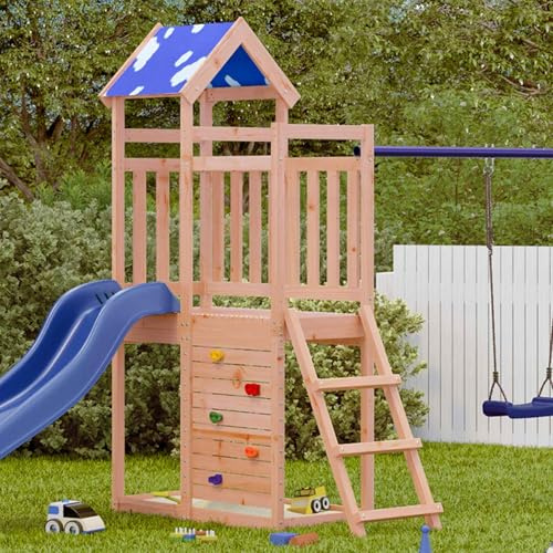 Ziaphsol Spielturm Braun aus massivem Douglasienholz 110,5 x 52,5 x 215 cm für Garten, Kinderhaus und Baumhaus Spiel, draußen zum Klettern, Verstecken, Fantasie und Bewegung