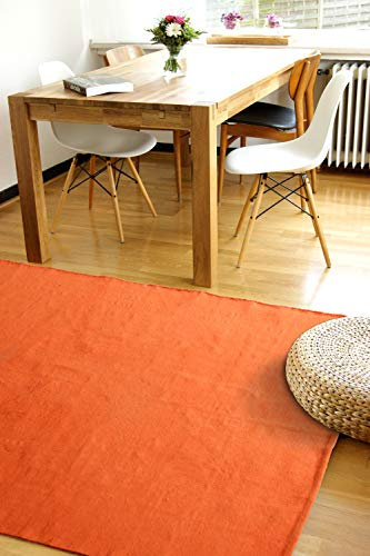 floor factory Moderner Baumwoll Teppich Living orange 140x200cm - waschbarer Webteppich aus 100% Baumwolle