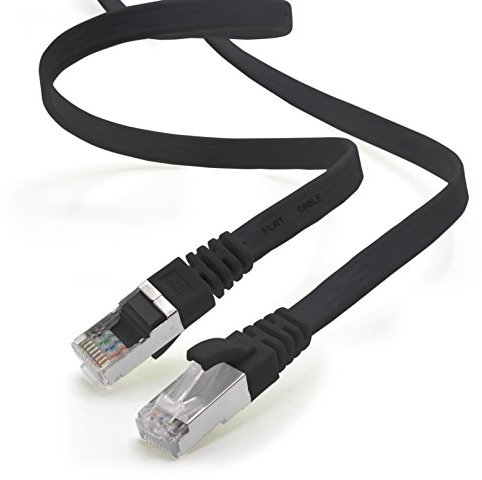 Cavo di rete piatto Cat.7 Gigabit Ethernet Lan (RJ45), 10Gbit/s, compatibile con Cat.5 –Cat.5e – Cat.6 Nero / 1 pz 10 m