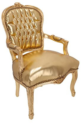 Way Home Store - Poltrona Barocco Stile Francese Luigi XVI - Legno Foglia Oro ed Ecopelle Oro - Dimensioni: 68x65x108 cm
