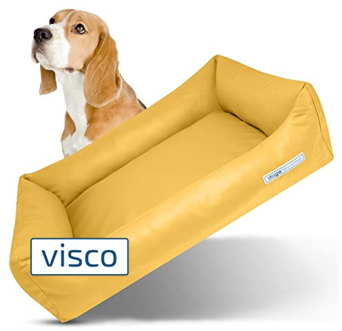 dogsfavorite Hunde-Bett mit Visco-Kissen - waschbares Hundekörbchen - hochwertiges Hundesofa - gelenkschonendes Hundekissen - robuste Hundematte - gelb - Gr. S - 80 x 60 cm