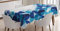 ABAKUHAUS Geometrisch Tischdecke, Moderne weiße Kreise, Schmutzabweisend Pflegeleicht Waschbar Druck Mit Klaren Farben ohne Verblassen, 140 x 240 cm, Dunkelblau Weiß und Blau