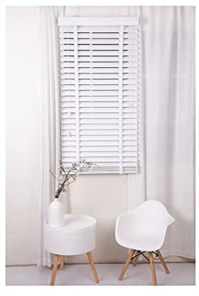 Aprica Venetian Shutter Faux Wood PVC Window Blinds with Wooden Grain Finish – Colour White with Tape Joins and 50mm Depth Slats - Trimmable (Width: 135cm / Drop: 120cm)