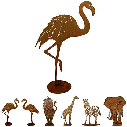 Gartenfigur Rost auf festem Stand – Hochwertig & Wetterfest - Metall Tierfigur - Edelrost Dekofigur/Tier Figur – Gartendeko/Dekoration (Flamingo II - Höhe 77cm)