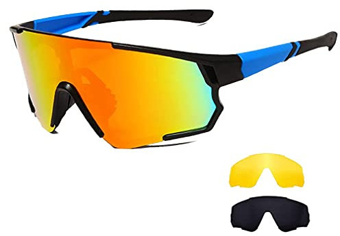 Long Keeper Fahrradbrille, Sportbrille Radbrille UV400 Schutz mit 3 Wechselobjektiven, Polarisierte Sport Sonnenbrille Herren Damen für Rennrad MTB Fahrrad