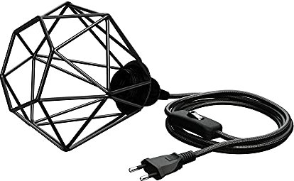 ledscom.de Käfig-Leuchte klein, Textilkabel LEKA schwarz, Stecker, Schalter und E27 Fassung, 3 m