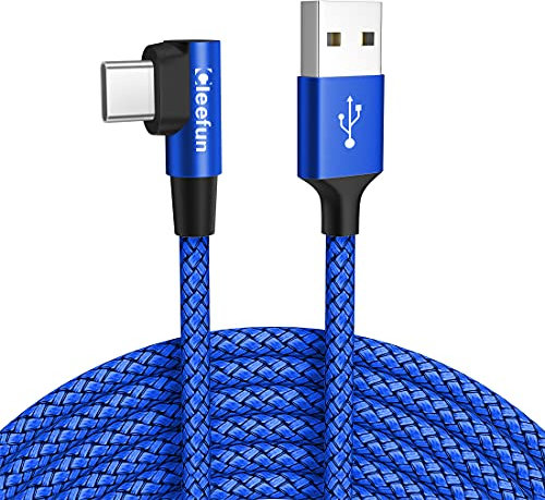 CLEEFUN USB C 90 Degree Cable Right Angle, [3m] 3A Type C Charger Lead Fast Charging Cord Compatible with Samsung Galaxy S10 S10E S9 S8 S20 Note 10 Plus, A20E A41 A51 A71 A80 A90, Switch, Pixel