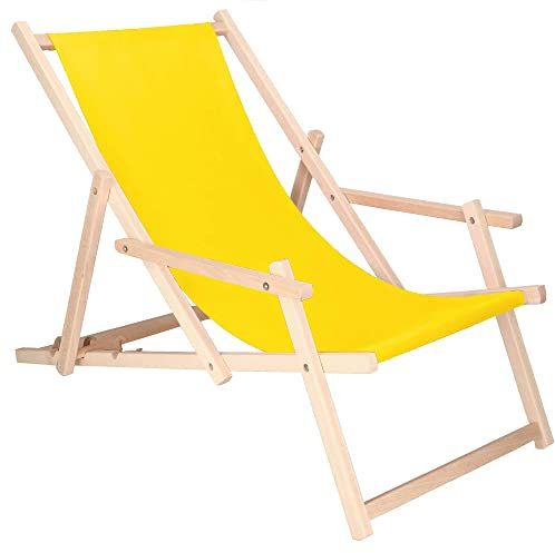 SPRINGOS Holz-Liegestuhl Sonnenliege Gartenliege mit Armlehnen Klappstuhl Freizeitliege