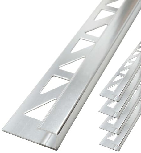 Dalsys 5x Fliesenschiene 2,5m x 8mm Eckprofil Quadratprofil Aluminium (eloxiert) Silber matt, Fliesenprofil