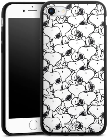 Slim Case extra dünn kompatibel mit Apple iPhone SE (2022) Silikon Handyhülle schwarz Hülle Snoopy Muster Peanuts