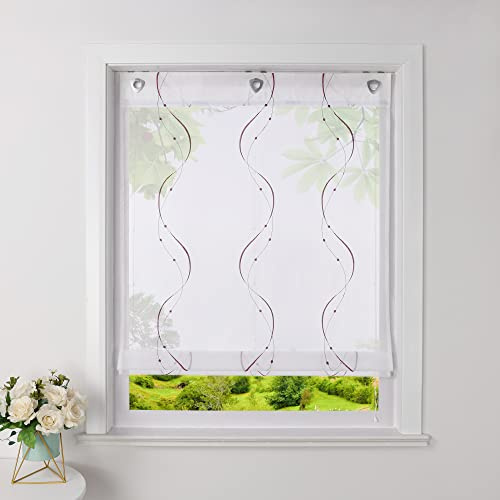 Heichkell Raffrollo mit U-Haken, Rollo mit Stickerei, Violett BxH 60x140cm | Transparent Raffgardinen, Voile Ösenrollo, Vorhang ohne Bohren