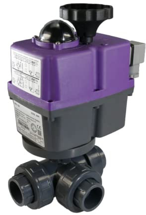 LionFlex PVC 3 Wege Kugelhahn elektronischer Stellantrieb 24-240 Volt AC/DC - DN 63 mm - T-Bohrung