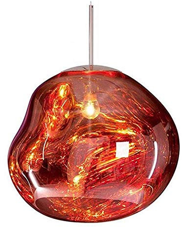 Lustre de Lave Moderne Plafonnier Suspension Luminaire E27 Suspension Verre Lave Irrégulier Cuivre Miroir Salon Lampes Suspendues pour Chambre, Couloir, Salon Rouge 25cm Good
