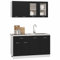 Homgoday Küchenschrank Set 4-teilig, Küche Wandmontage Glasschrank, Schränke mit Regal, Mikrowelle Schublade Spüle Boden Geschirrspüler Schrank Küchenzeile Schwarz Engineered Wood