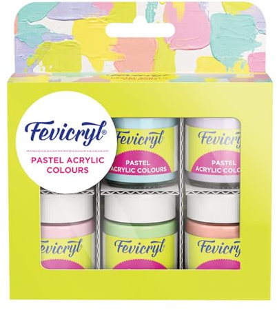 Fevicryl Kit de couleurs acryliques pastel multi-surfaces 6 nuances x 15 ml | Idéal pour le bois, le verre, la toile, le métal, le plastique, le moule | Pour les amateurs, les artistes, les loisirs