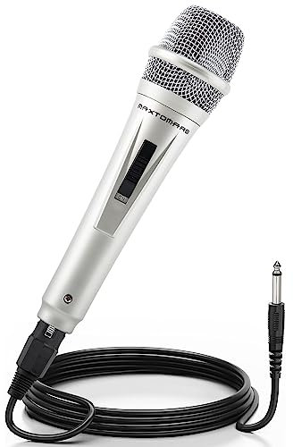 Adamantite Dynamic Musical instrument Microphone for Singing with 4M/13 ft XLR Cable, Handheld Mic for Karaoke Singing, Speech, Wedding, Stage and Outdoor Activity(Silver)
