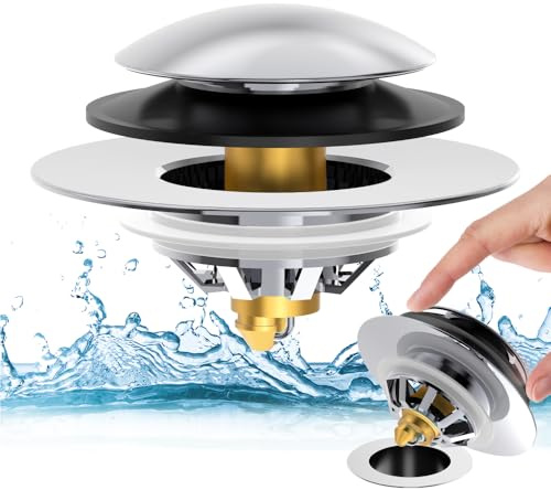 Bathtub Drain Stopper with Hair Catcher, Anti Clogging Bath Tub Drain Stoppers, Replaces Lift and Turn, Tip-Toe and Trip Lever drains for Tub, Easy Install and Clean (Chrome Silver)