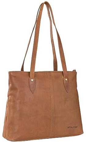 STILORD 'Brenda' Handtasche Damen Groß aus Leder Shopper Tasche für Vintage-Liebhaberinnen Umhängetasche Arbeitstasche aus Echtleder, Farbe:cognac - braun