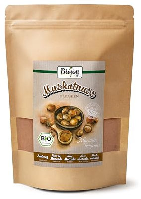 Biojoy Nuez Moscada molida BIO (500 g), especia para cocinar, sin aditivos (Myristica fragrans)