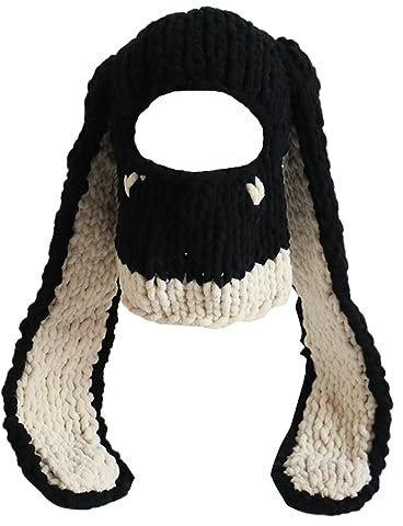 Beanie-Mützen für Frauen, niedlicher Häschen, einfarbig, gestrickt, Wintermütze, Kaninchen-Strick, Msk Holloween, Cosplay-Mütze, warme Totenkopf-Kappe, Bunny Beige, Einheitsgröße