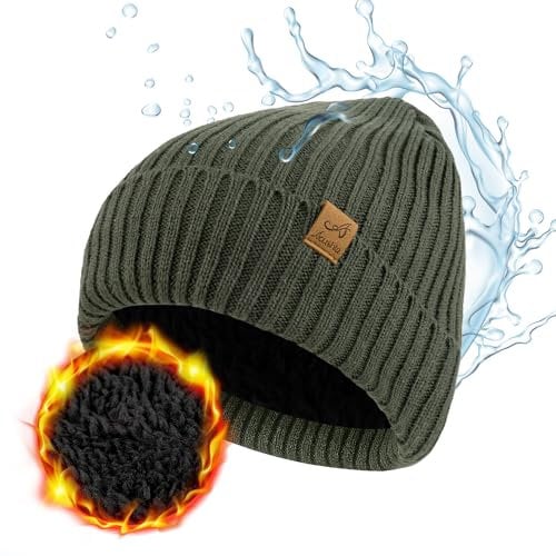 ACUSHLA wasserdichte Unisex Winter Beanie Grobstrick Mütze mit weiches Fleecefutter Warm Wintermütze für Herren und Damen