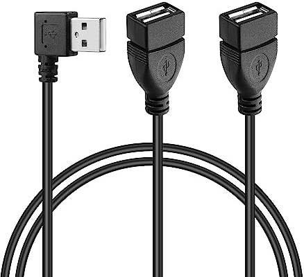GINTOOYUN USB A 2.0 Y Splitter Extension Cable，90 Degree Angle Male to Dual Female Connector Cable for Car,Laptop,PC,Mobile Telephone,Printer/U-Disk etc 3.28FT(Right Angle)(Right Angle)