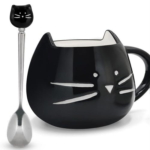 umsl Keramik Nette Katze Tassen mit Löffel Kaffee Tee Milch Tier Tassen mit Griff 400ml Drinkware Nizza