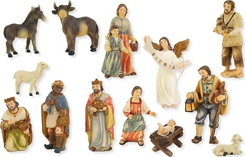 FADEDA 13x Bauern-Krippenfiguren/Höhe:8 cm/handbemalt/detailgetreue Krippen Figuren - Weihnachten Tisch Dekoration Krippe Zubehör