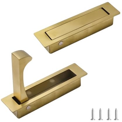 UFURMATE Flush Mount Door Pull, 2PCS 304 Stainless Steel Pocket Door Handle Brushed Flush Mount Hardware Edge Pull for Closet (Brushed Gold)