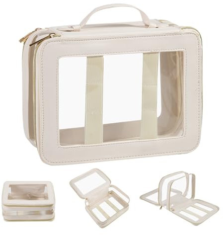 Durchsichtige Kosmetiktaschen Doppelseitig für Frauen/Männer, Durchsichtige Make-up Reisetasche mit Reißverschluss und 2 Fächern, Tragbare Reisetaschen für Toilettenartikel, Make-up Essentials-Weiß