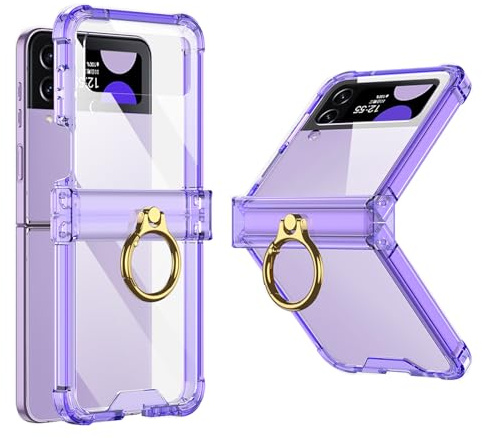 Mipoclea Custodia Trasparente per Samsung Galaxy Z Flip 4 con Cerniera di Protezione e Supporto ad Anello, Sottile Crystal Clear Antigraffio Cover per Samsung Z Flip 4 (Viola)