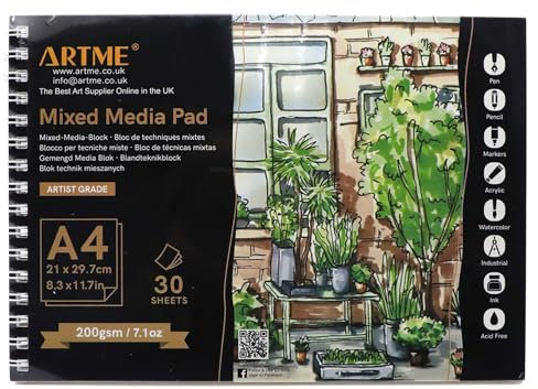 ARTME A4-Mixed-Media-Block 1st - 30 Blatt, 200 g/m², Spiralbindung, mit reißenden Schnittlinien, Skizzenbuch zum Zeichnen und Malen (A4 x 1)