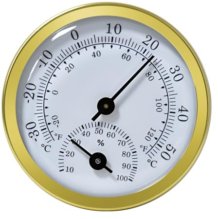 CGEAMDY Starkes und Haltbares Auto-Thermometer, Mini-Auto-Thermometer 58 MM, Mechanisches Analoges Temperaturmessgerät mit Aufkleber, für Lkw Geländewagen(Gold)